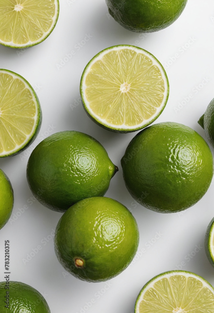 Fresh lime on isolated white background , juicy and fresh, top view, Flat lay, no shadows Fresh lime on isolated white background , juicy and fresh, top view, Flat lay, no shadows