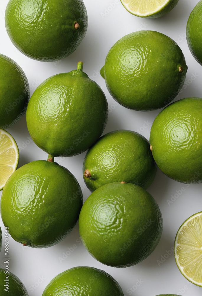 Fresh lime on isolated white background , juicy and fresh, top view, Flat lay, no shadows Fresh lime on isolated white background , juicy and fresh, top view, Flat lay, no shadows