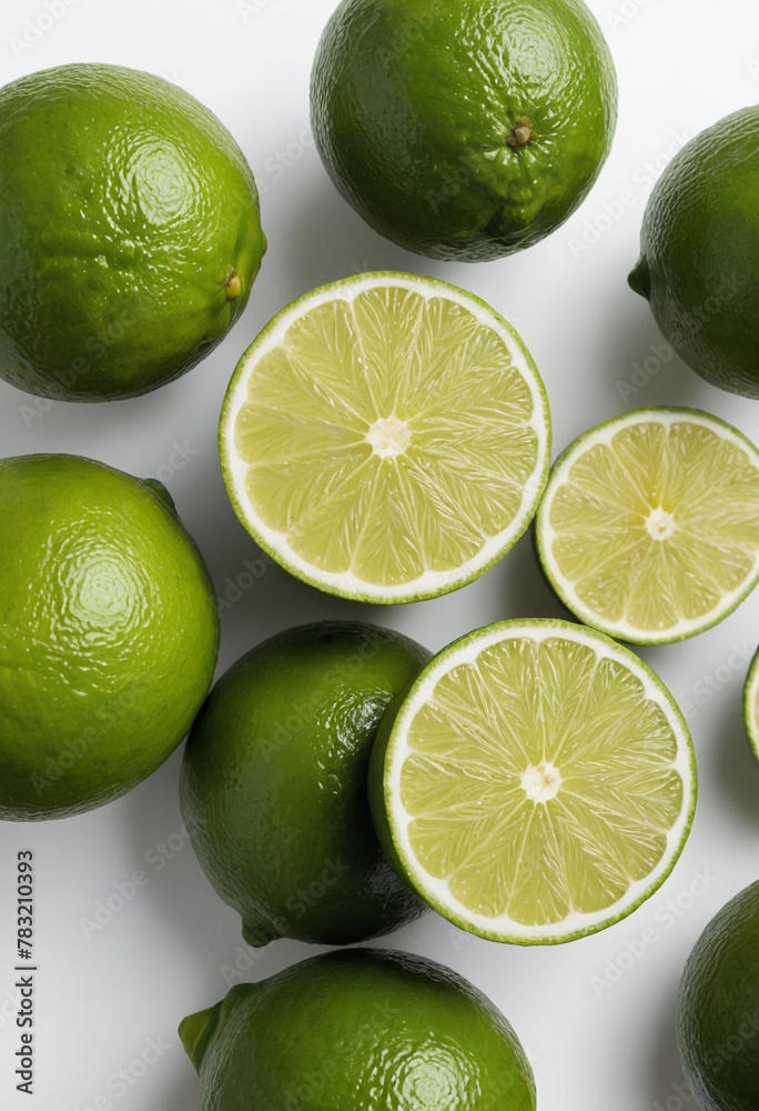 Fresh lime on isolated white background , juicy and fresh, top view, Flat lay, no shadows Fresh lime on isolated white background , juicy and fresh, top view, Flat lay, no shadows