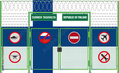 Vector illustration of the flag of Finland under the lattice. The concept of isolationism. No war