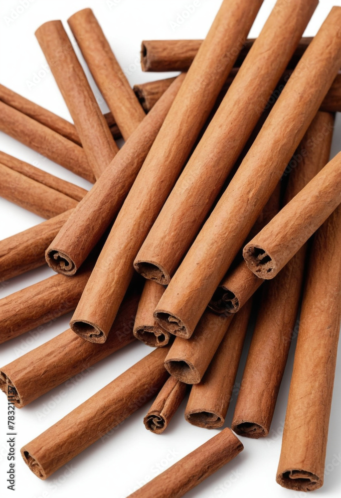 Fresh cinnamon on isolated white background , juicy and fresh, top view, Flat lay, no shadows, in editorial photography Fresh cinnamon on isolated white background , juicy and fresh, top view, Flat lay, no shadows, in editorial photography