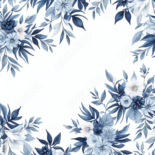 Vintage blue leaves and flower background  Wedding Invitation - Navy Floral