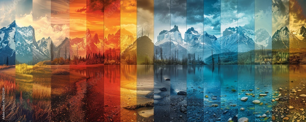 A tapestry of Earth's landscapes in one frame, from icy poles to deserts, showcasing biodiversity