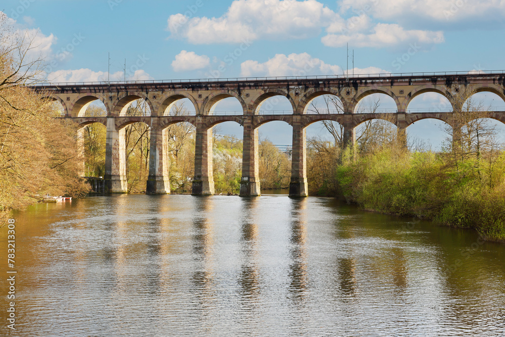 Fototapeta premium The Viaduct over the Enz River in Bietigheim-Bissingen, Baden-Wuerttemberg, Germany, Europe