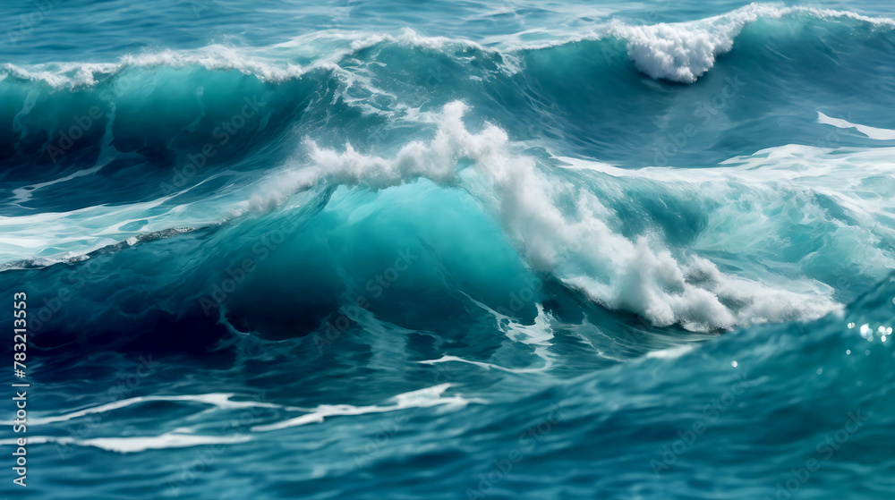 Fototapeta premium Abstract water ocean wave, blue, aqua, teal texture. Blue and white water wave web banner Graphic Resource as background for ocean wave abstract. Backdrop for copy space text