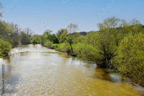 The River Jagst in Hohenlohe, Baden-Wuerttemberg, Germany