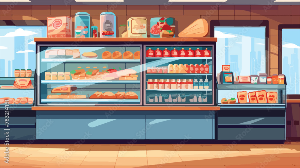 Food counter in confectionery store vector illustra