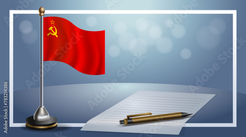 Small national flag of the USSR on bokeh background, vector Illustration