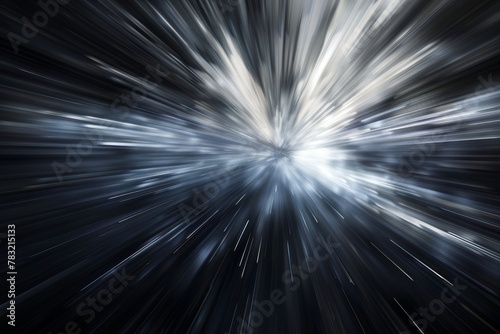 Abstract background with diffused tracks of bright white rays against dark blurred surface