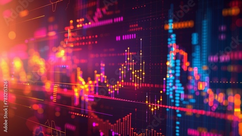 Business dynamics vibrant  stock market chart  technology saving trading glowing financial figures
