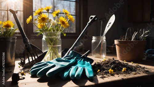 garden signets lie on the table with yellow flowers in a vase, labor day photo