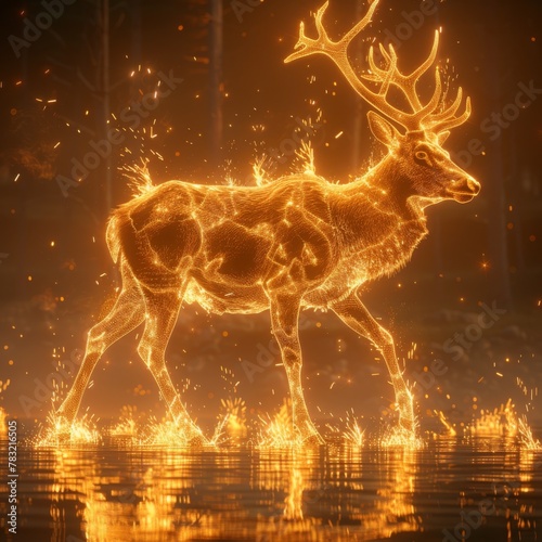 Enchanting background featuring a deer shape  bathed in golden sparks for a magical ambiance