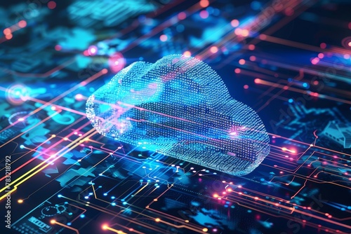 Cloud and edge computing technology concept with cybersecurity data protection system. People choose cloud computing services to upload and store document files of various sizes as needed. photo