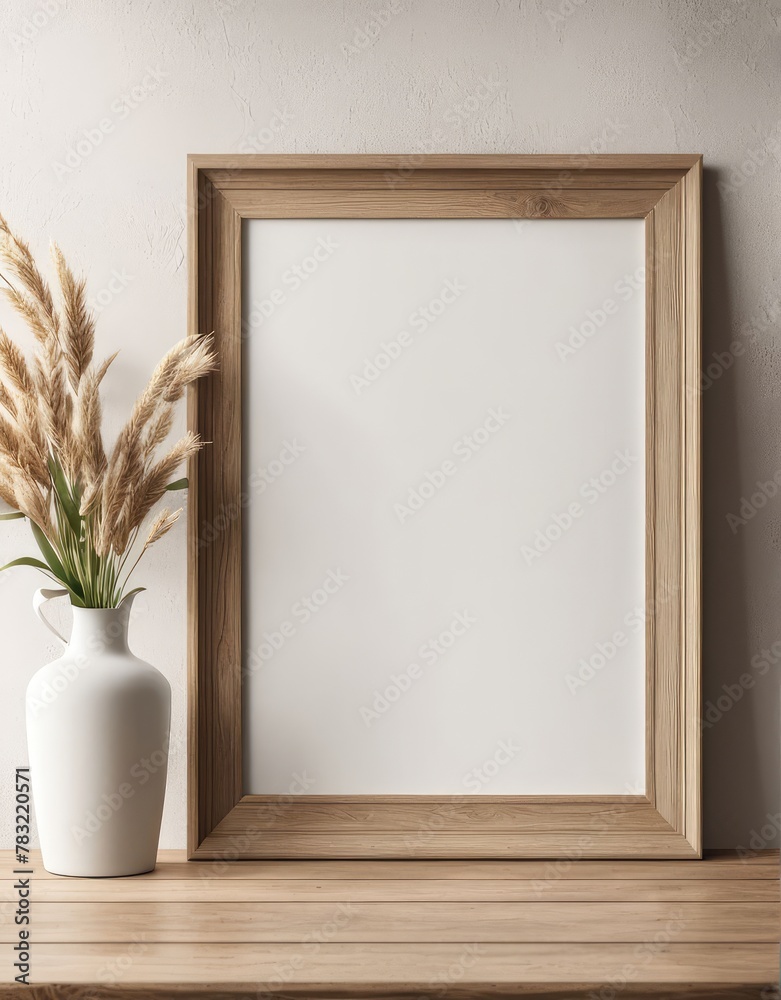 Close-up frame mockup in farmhouse interior, 3d rendering Close-up frame mockup in farmhouse interior, 3d rendering