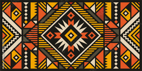 Beautiful and intricate african tribal patterns with vibrant colors and geometric motifs, inspired by traditional textiles and ethnic background, showcasing the rich cultural fabric of africa photo