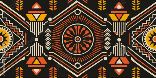 Beautiful and intricate african tribal patterns with vibrant colors and geometric motifs, inspired by traditional textiles and ethnic background, showcasing the rich cultural fabric of africa