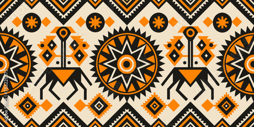 Beautiful and intricate african tribal patterns with vibrant colors and geometric motifs, inspired by traditional textiles and ethnic background, showcasing the rich cultural fabric of africa