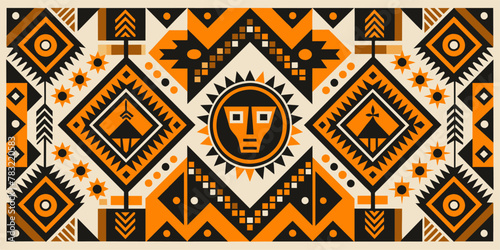 Background featuring traditional african patterns. Africa pattern design with geometric tribal elements for textile. Fabric backgrounds