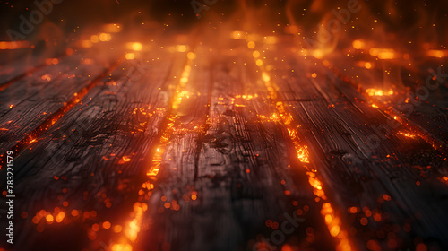 Smoldering Wooden Planks with Fiery Embers, Generative AI