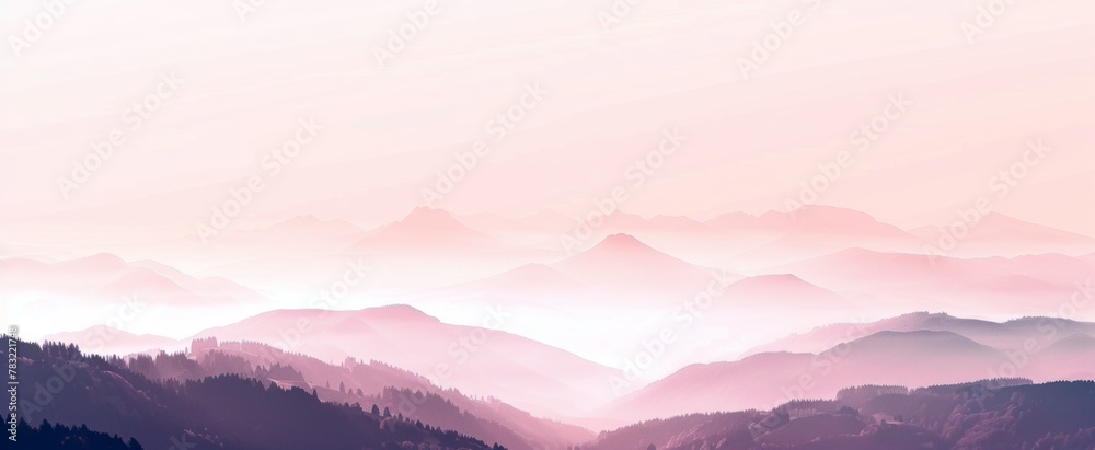 Dreamy Pink Gradient Mountain Landscape at Dawn