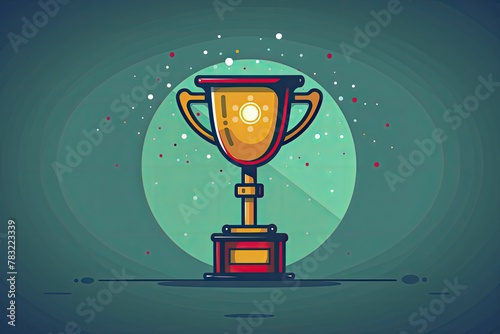 Flat design of a minimalist trophy with a beacon of light, symbolizing guidance and leadership in business success. photo