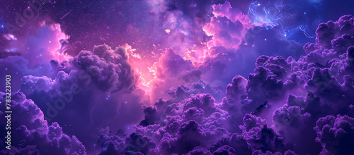 Majestic purple night sky and clouds infused with stardust