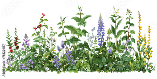 Set of wild flowers isolated on transparent background