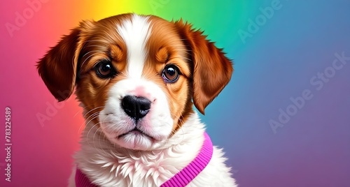 Cute Puppy with Rainbow Background