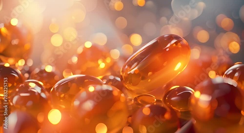 The molecular structure of omega-3 fatty acids floating in a sea of fish oil, photorealistic photo