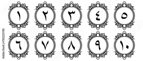 Arabic numerals with ornaments for book pages of your choice of elegant design. Vector file isolated on a transparent background