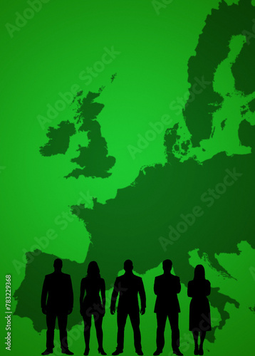 people silhouette in front of a map of Europe