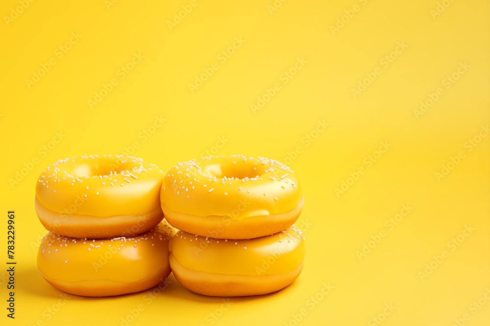 Donuts on a yellow background, copy space. Donuts on a yellow background, copy space.