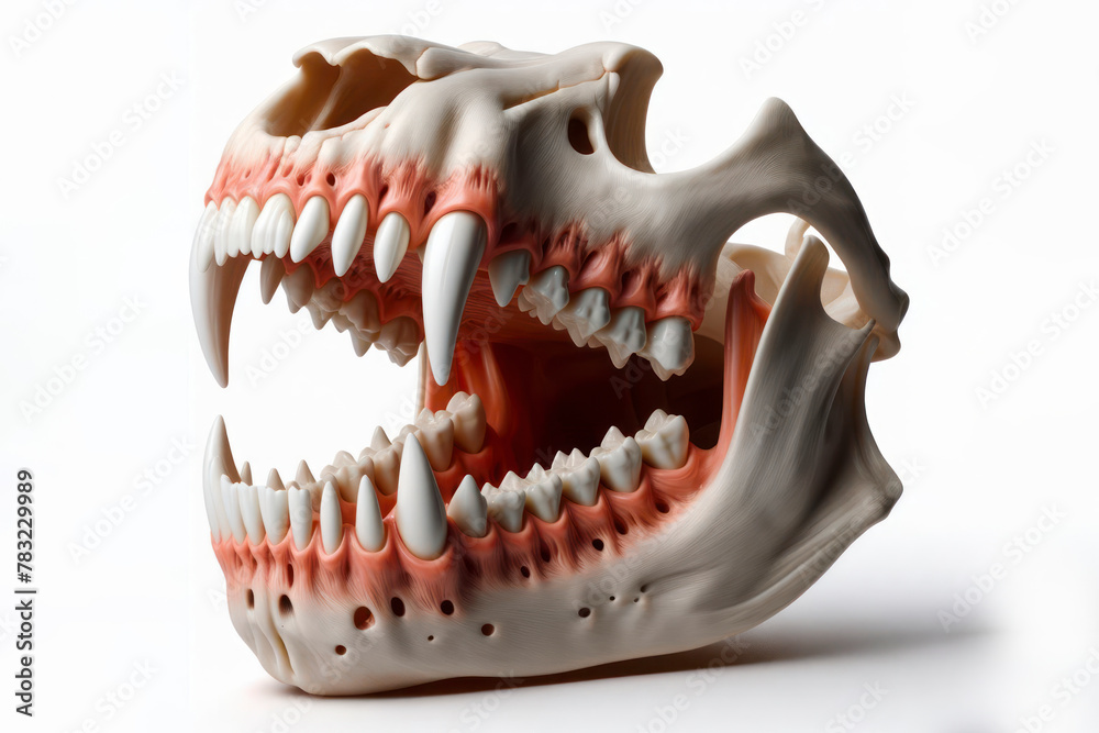 Jaw and teeth of a dog 3D model on a white background Jaw and teeth of a dog 3D model on a white background
