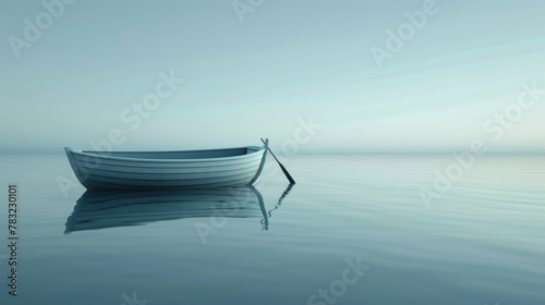 A small boat peacefully floating on the calm surface of a body of water