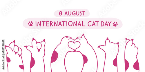 Cute cats and funny kitten doodle vector set. 8th of august Happy international cat day characters design collection with flat  and outlined pastel color in different poses