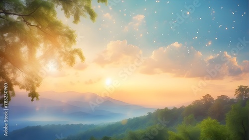 Magic blur bokeh nature morning light on summer sky background idea peaceful occasion Christianity, love, and faith in the Holy Spirit photo