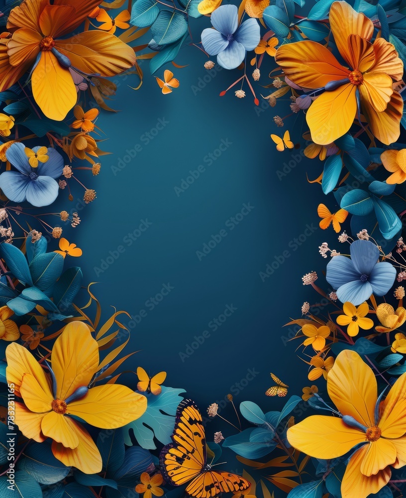 Blue photo frame with yellow butterflies surrounding it