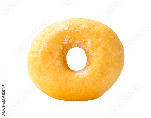 Top view of single sugar glazed cinnamon donut isolated with clipping path in png file format