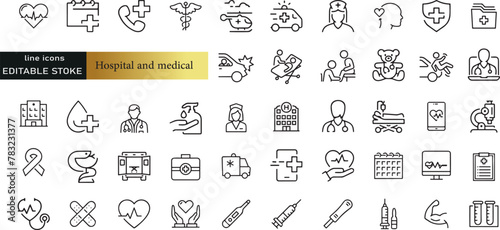 Digital healthcare and telemedicine editable stroke outline icons set isolated on white background flat vector illustration. Pixel perfect. 64 x 64.
