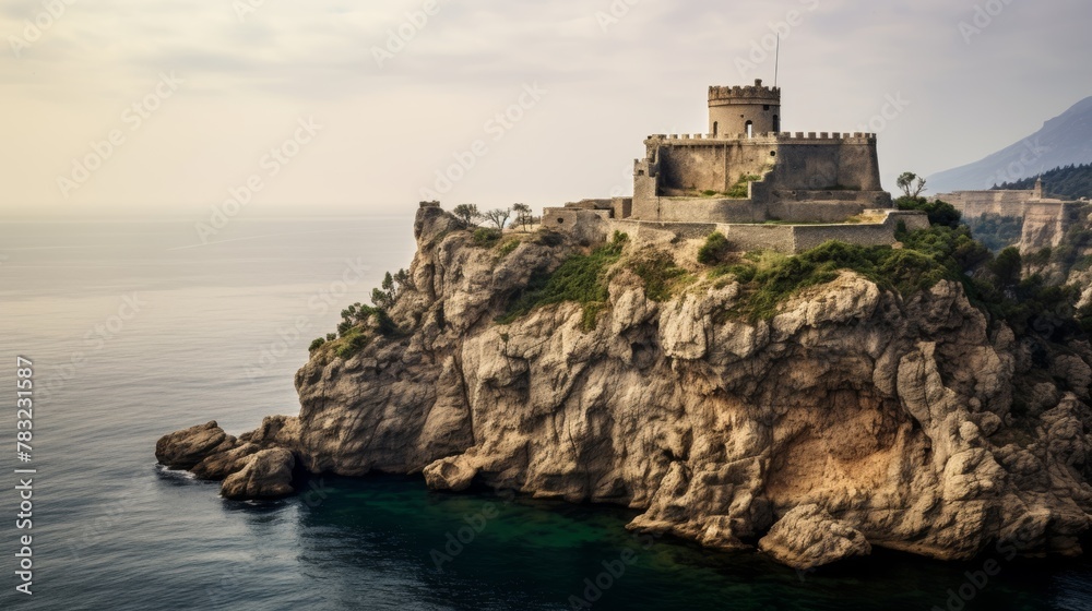 Isolated fortress atop rugged cliff
