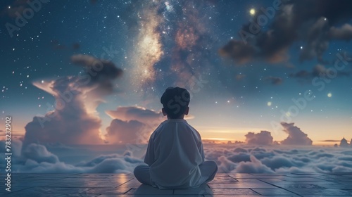 Wallpaper Mural Setting boy in dream. Bedtime Story Podcasts and The Nature of God in Different Religions, merging tales and faith in soft background Torontodigital.ca