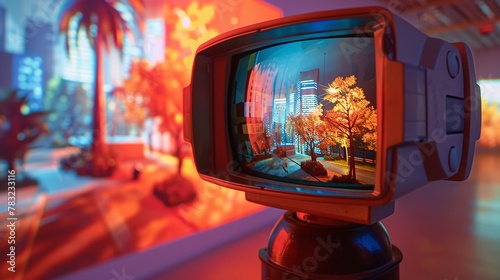 Quantum Imaging Camera television through the viewfinder of a View Master, scenes shifting with a click, in soft background