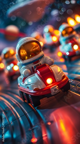RideOn Toys speeding through Space Exploration missions, galactic rides in soft background © Samon