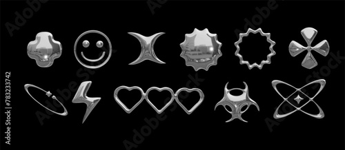 chrome elements in the style of U2K. Style 2000s, 90s. Futurism