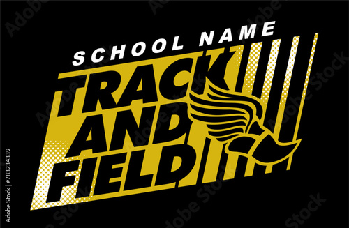 track and field team design with winged foot for school, college or league sports