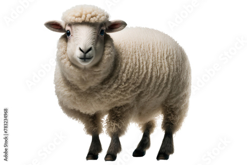 Funny sheep in front of white standing  isolated transparent