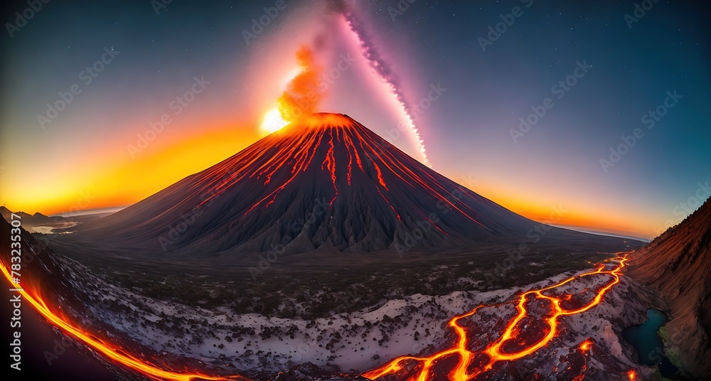 Volcanic Eruption at Sunset