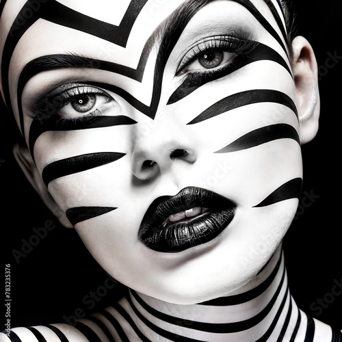 A Painting of a Fashionable Vector Lady in Black and White with a Citrus Twist