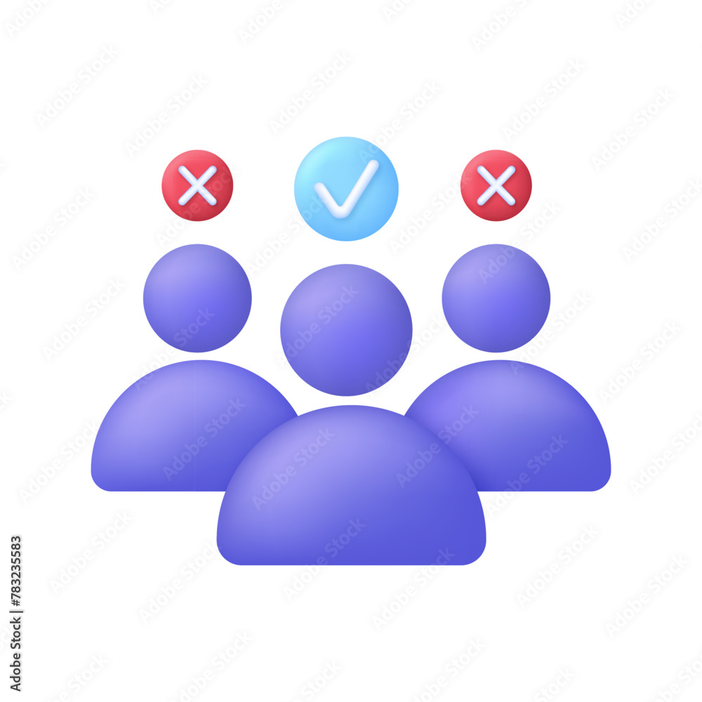 3D Choosing candidate for job. Concept of chosen one for work. Trendy and modern vector in 3d style 3D Choosing candidate for job. Concept of chosen one for work. Trendy and modern vector in 3d style