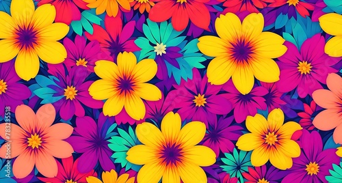 A colorful floral pattern with various types of flowers. photo